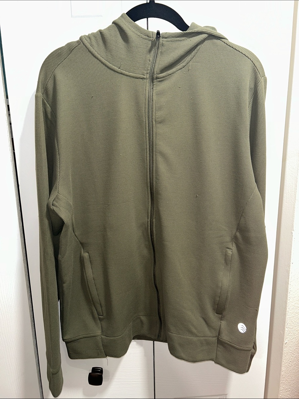 Olive Zip-Up Waffle Knit Hoodie for Men